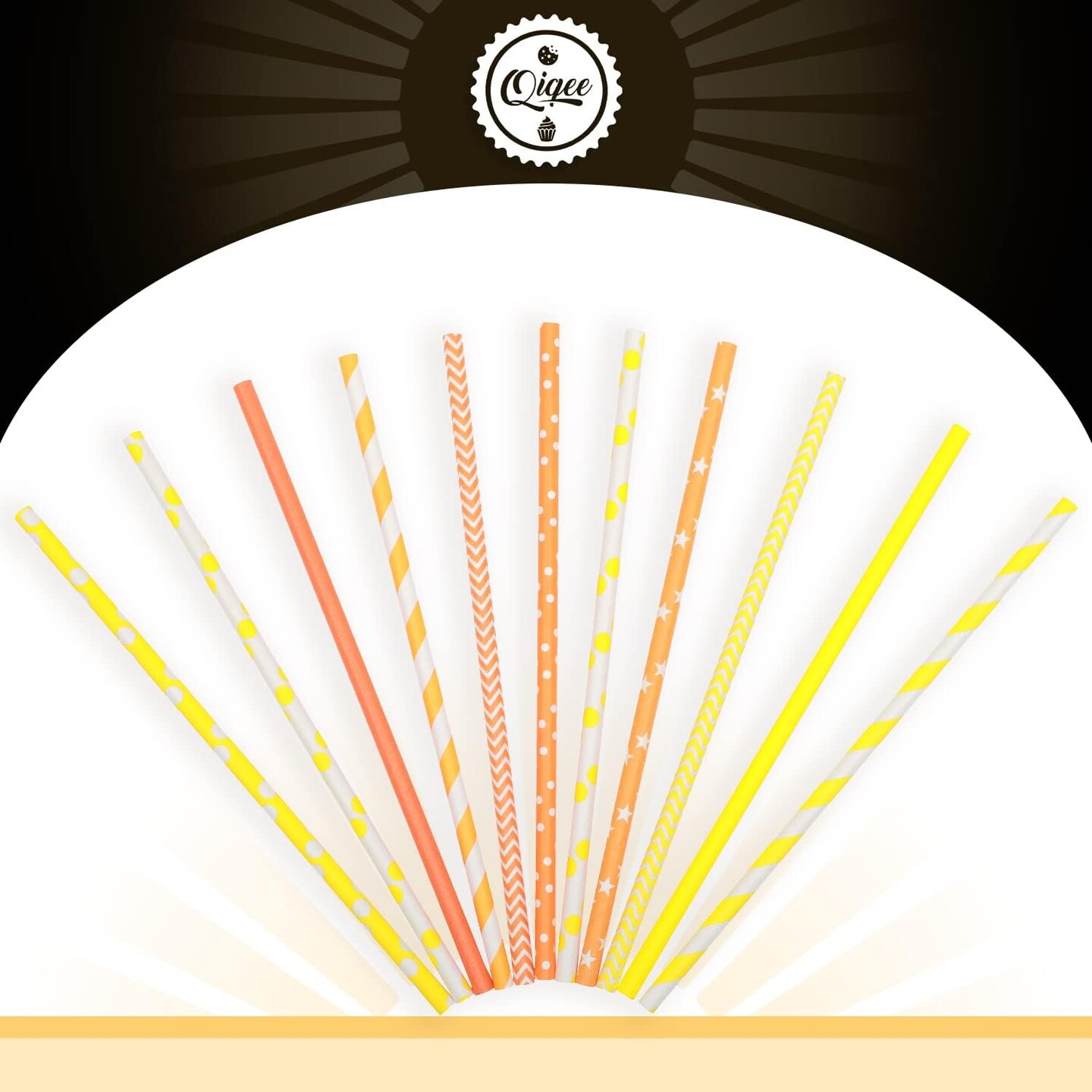 Yellow Orange Paper Straws for Drinking Yellow Disposable Straws 150pcs Biodegradable Disposable Straws Bulk(10 Pattern)