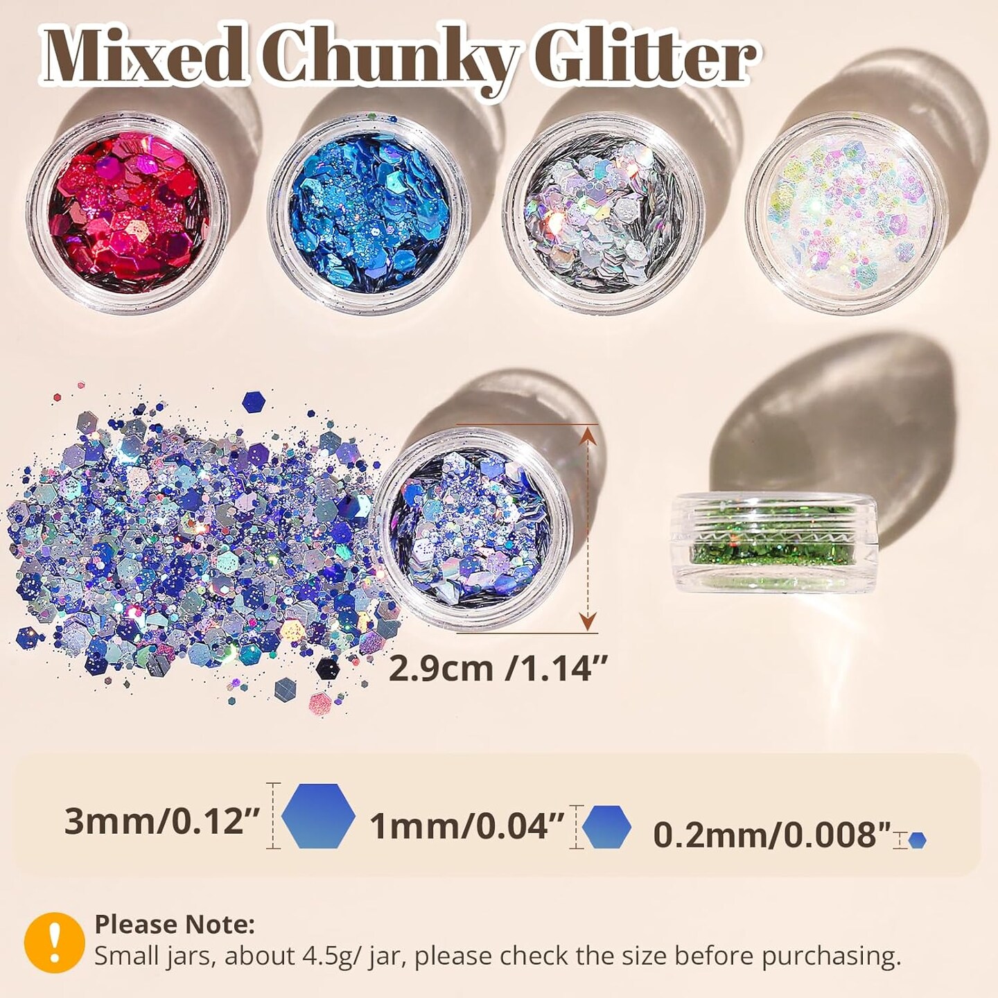 Chunky Glitter, 24 Colors Holographic Chunky Glitter for Crafts, Resin, Tumblers, Nail Body, DIY Party Decorations