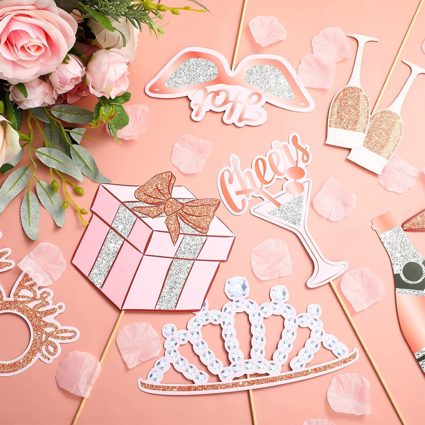26 Pieces Bridal Shower Wedding Photo Booth Props Bachelorette Photo Props Rose Gold Pink Future Wife Party Decorations for Bridal Shower Out Hen Party Gift Accessories