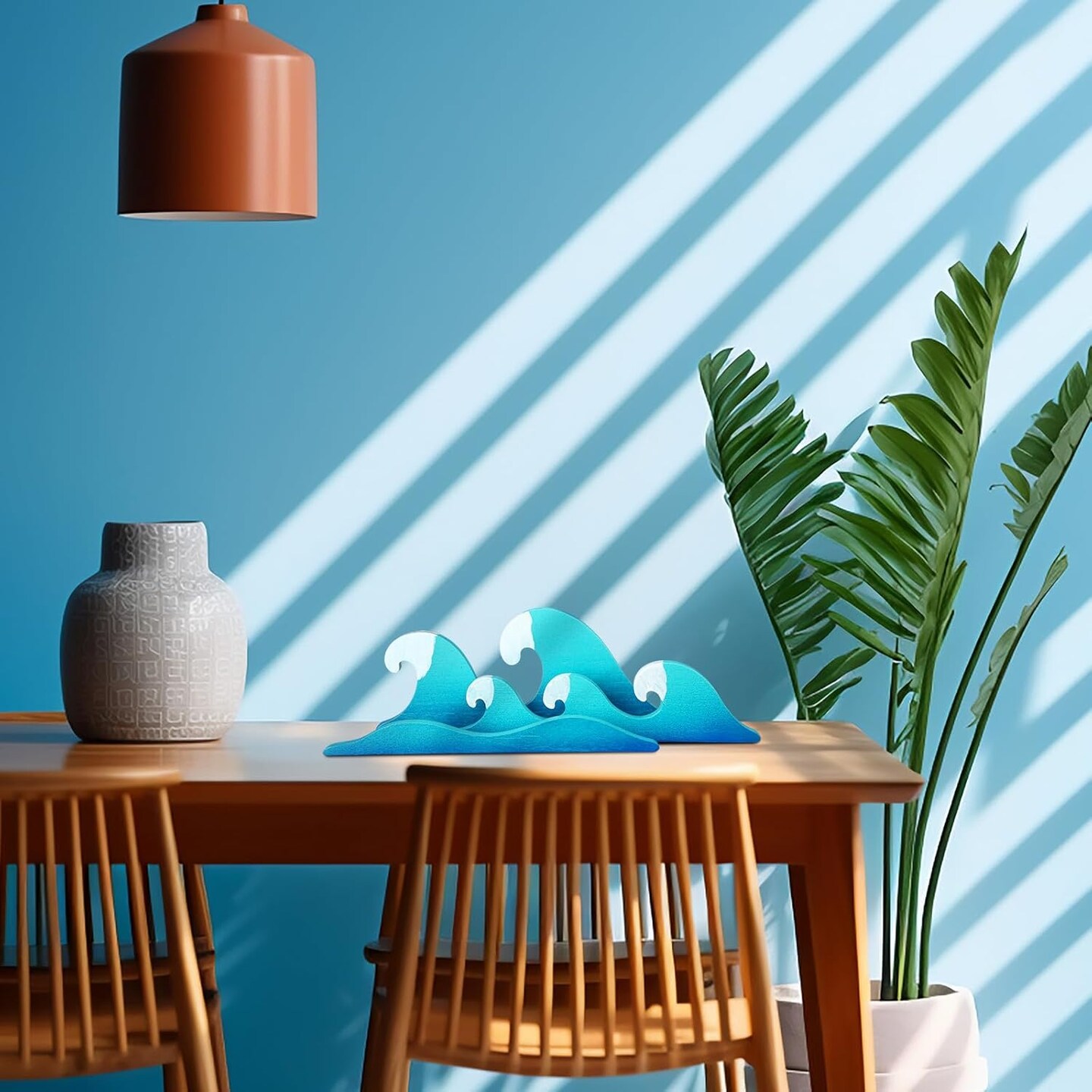 Summer Ocean Wave Wooden Decor &#x2013; Summer Themed Tabletop Decoration, Waves Table Centerpiece for Beach House, Holiday Gifts, and Ocean Party Supplies