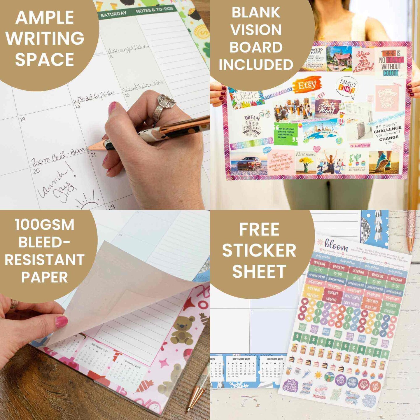 bloom daily planners 2025 Desk Calendar, 16&#x22; x 21&#x22;, Holiday Icons