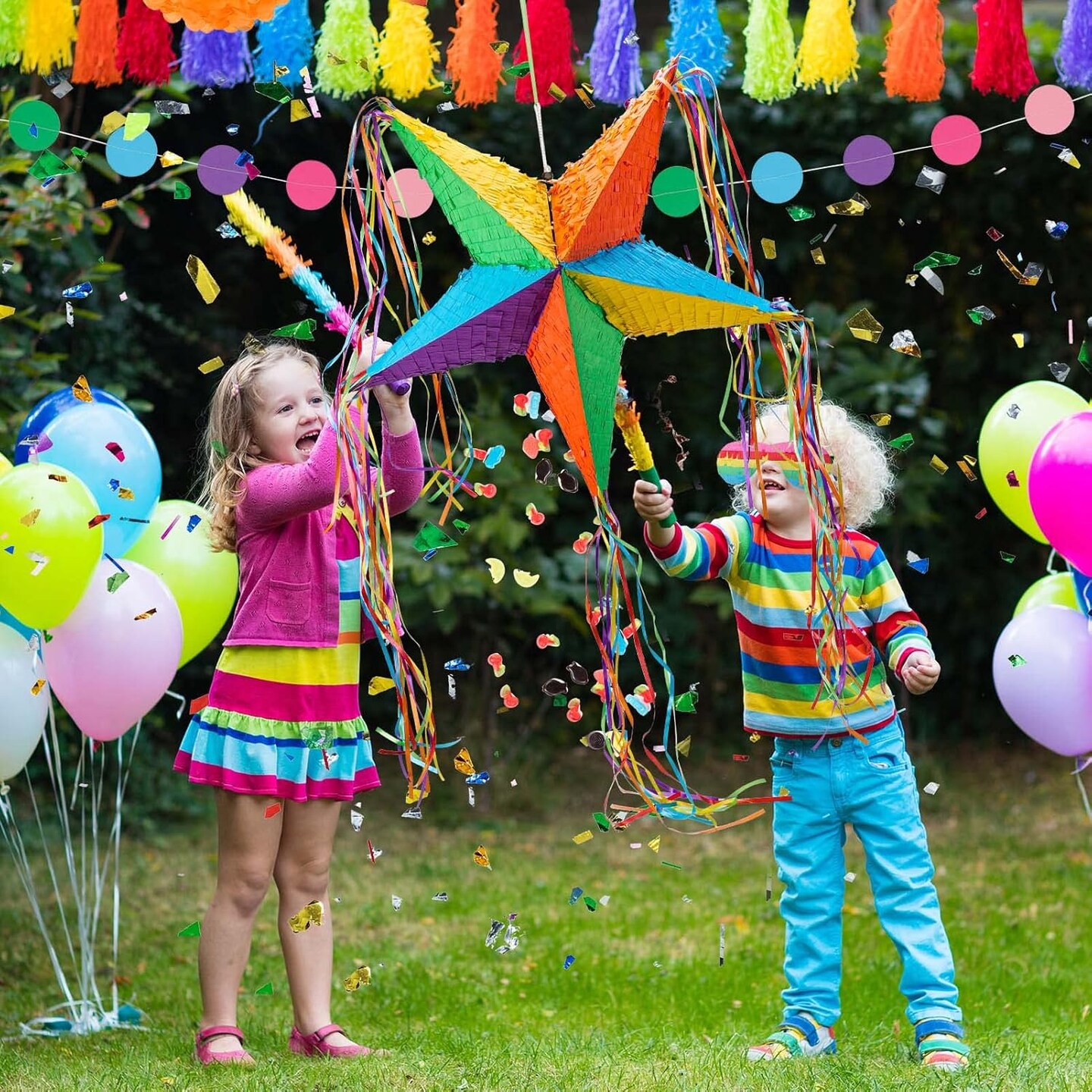Rainbow Star Pi&#xF1;ata Foldable Pinata Festive Star Pinatas for Cinco De Mayo, Mexican Taco Party, Fiestas Party, Kids Adults Birthday Party, Anniversary, Baby Shower Decorations