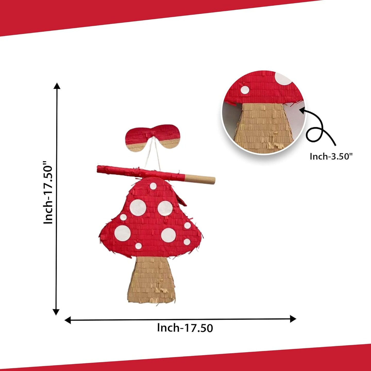Mushroom Themed Pinata, Red &#x26; Brown Color with White Dots, Elevate Your Woodland Birthday Celebration with Vibrant Supplies and Eye Catching Decoration, Forest Party Favor