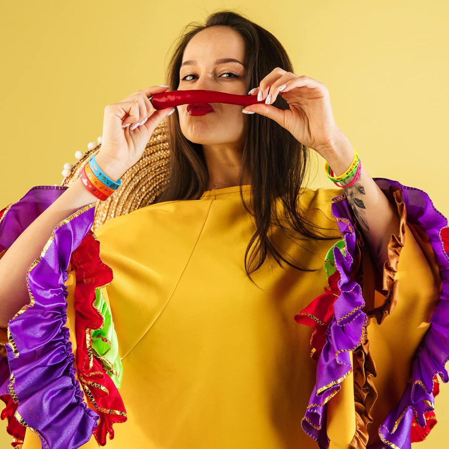 24 Pcs Mexican Fiesta Party Favors, Cinco De Mayo Gifts, Mexican Bracelets with Taco Cactus Piñata Pattern for taco party favors(Fiesta)