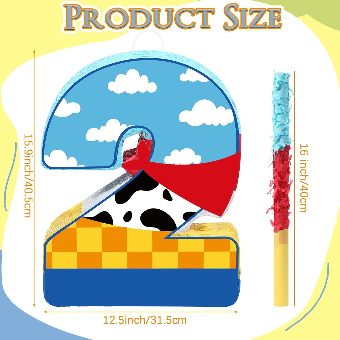 Toy Inspired Game Pi&#xF1;ata Cow Pi&#xF1;ata for Kids Cartoon Story with Stick Blue Yellow Red Cow Clouds Decor for Boys Girls Adults Birthday Baby Shower Party Supplies Gifts Decor(Number 2)