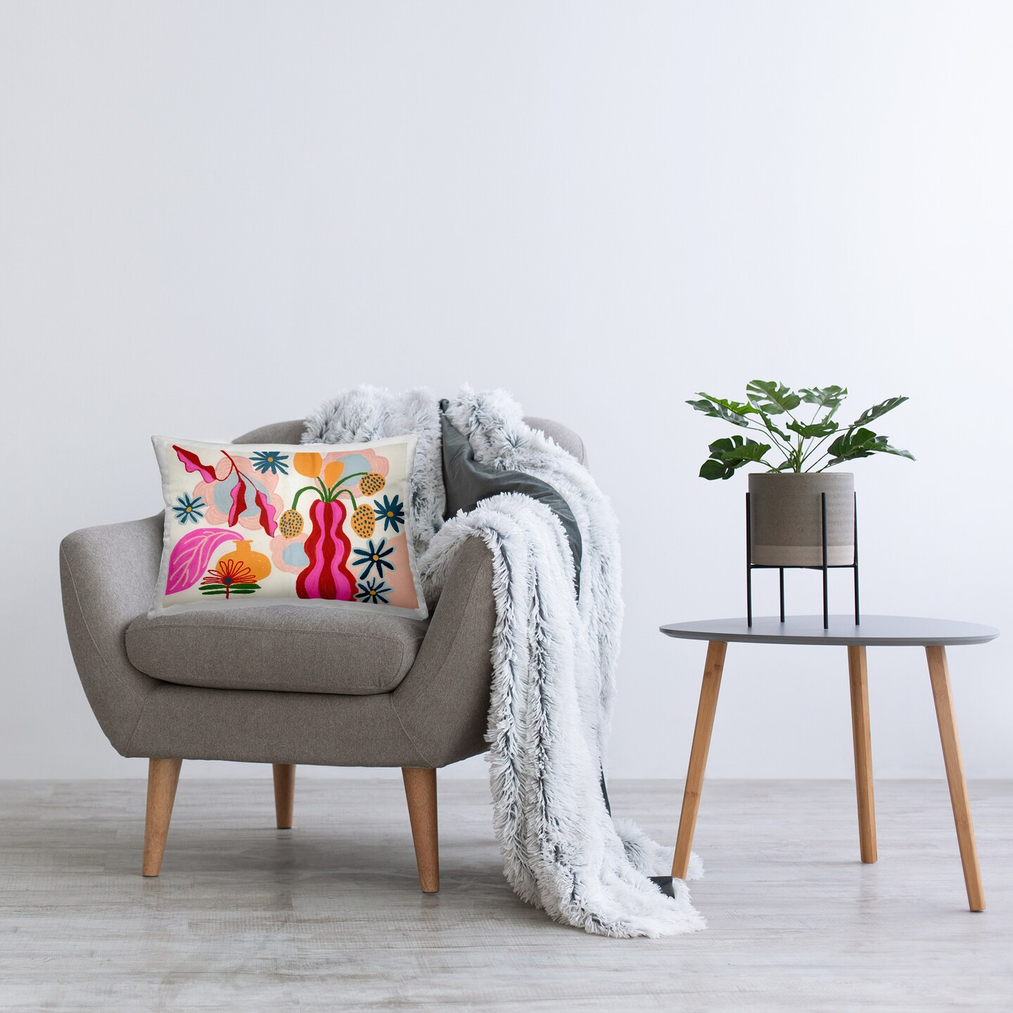 Stupell Industries Eclectic Mod Flower Vases Decorative Printed Pillow design by Suzanne Allard, 14 x 7 x 20
