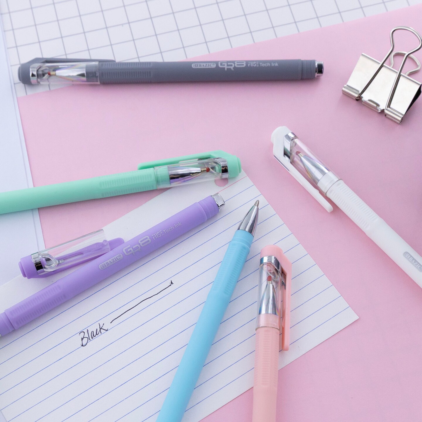 BAZIC GR8 Dazzle Black FUSE Tech Ink Pen Rubberized Barrel (3/Pack)