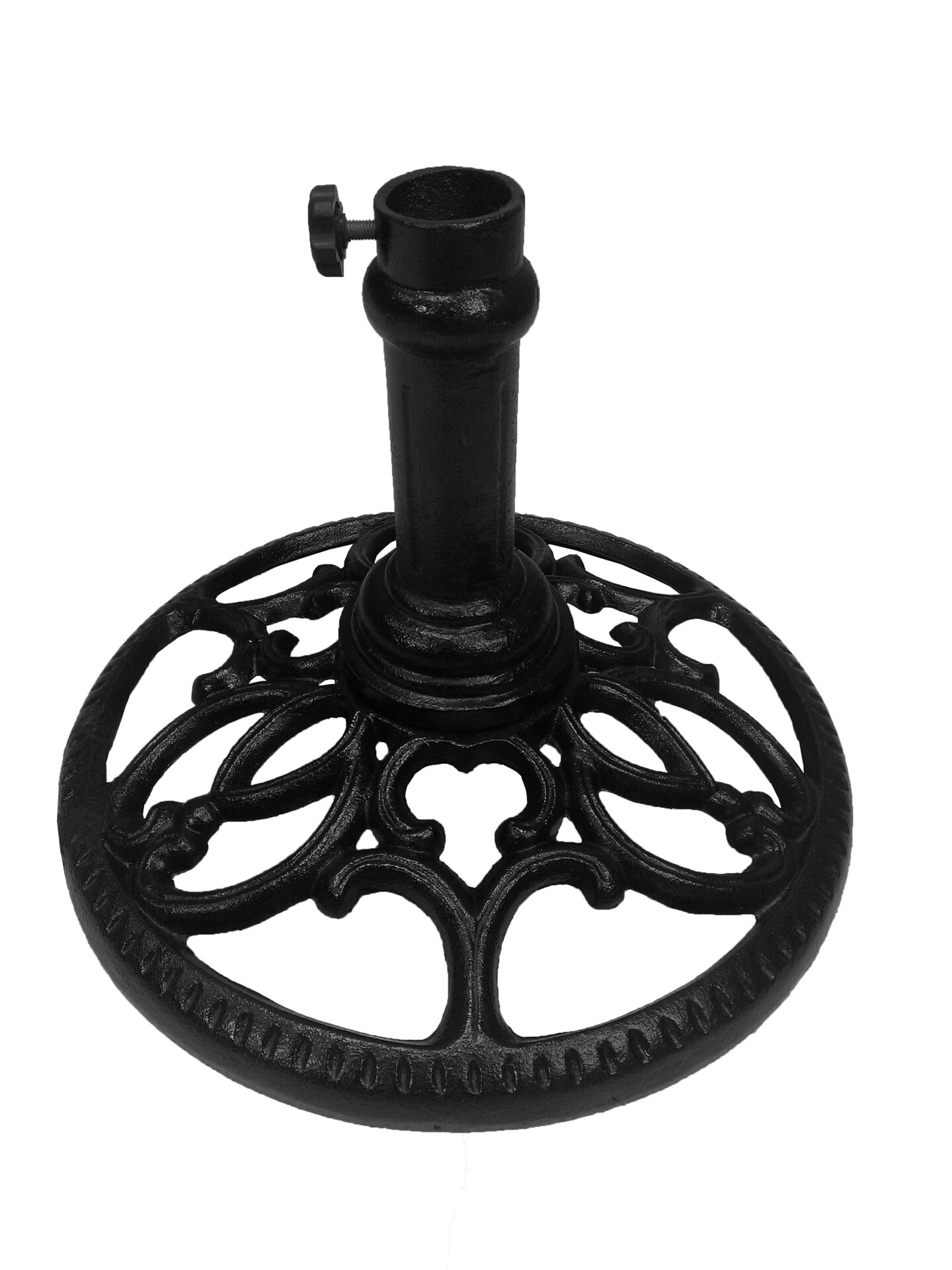 CC Outdoor Living 18&#x201D; Round Black Filigree Designed Cast Iron Patio Umbrella Stand
