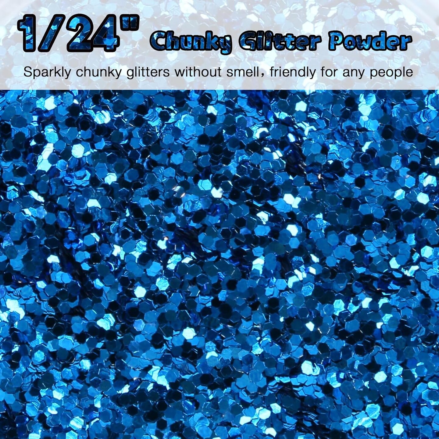 Blue Glitter, 16 Oz (1 Ib), Chunky Glitter for Resin Crafts Nails Tumblers Slime Cosmetic and Festival Decoration - Blue Chunky Glitter Bulk