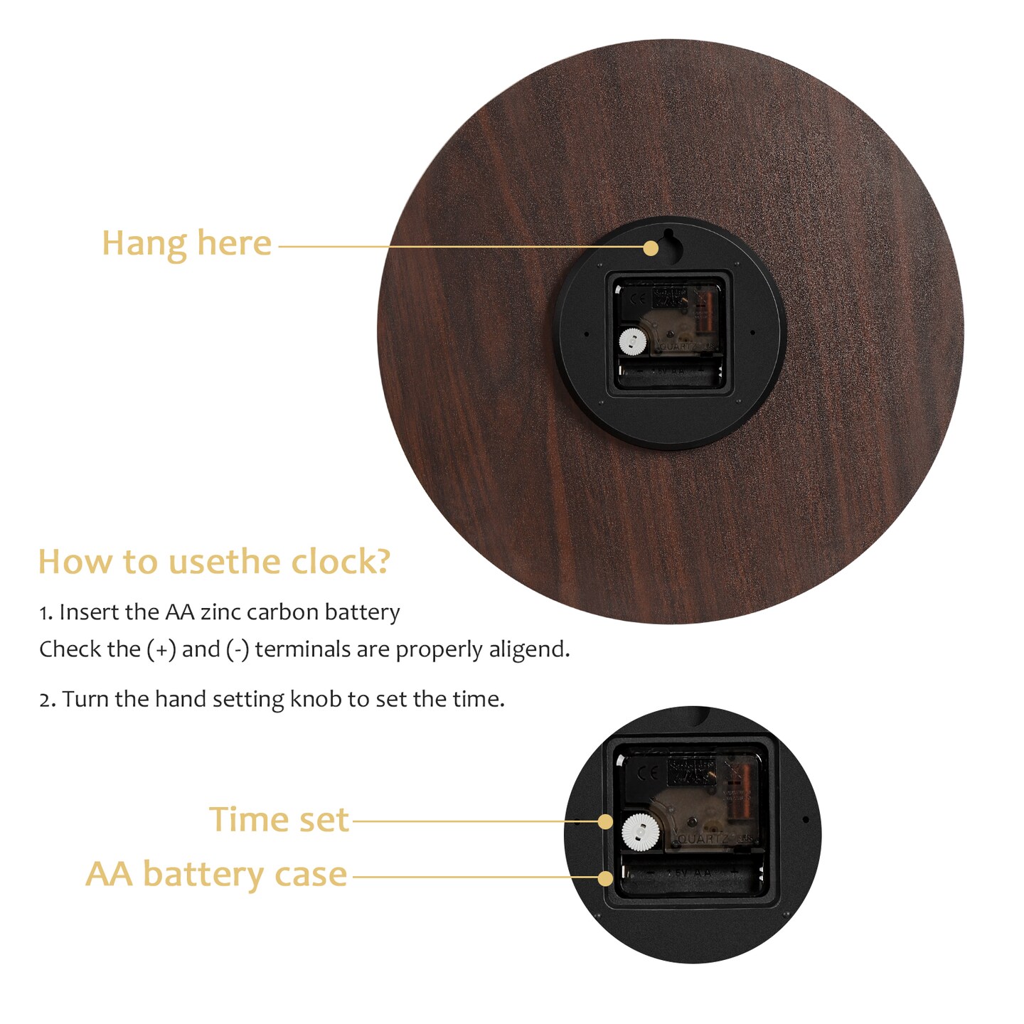 12 Inch Vintage Wall Clock Battery Operated (30 cm) - Silent Frameless Decorative Indoor Clock for Kitchen, Bedroom, Living Room