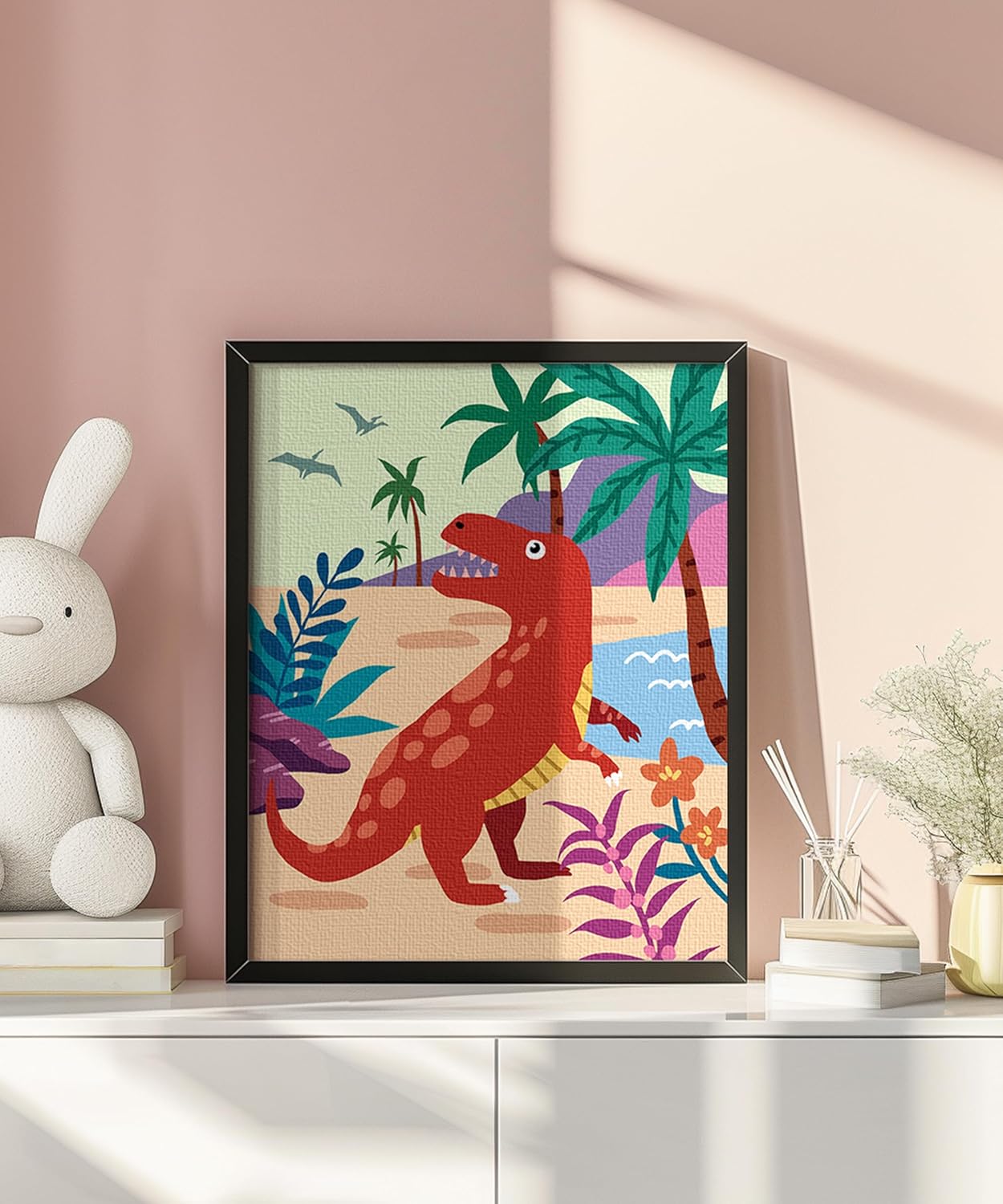 DIY Paint by Numbers Kit for Kids 4 Sets Cartoon Dinosaurs Paint by Numbers Christmas Gift for 8-12 Children Beginner 16x20 Inch Without Frame Acrylic Oil Painting Drawing Craft Work