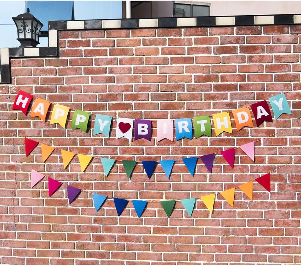 Rainbow Felt Fabric Bunting, 35 Pcs/ 24.6 Feet(3 Pack) Decoration Banners for Birthday Party