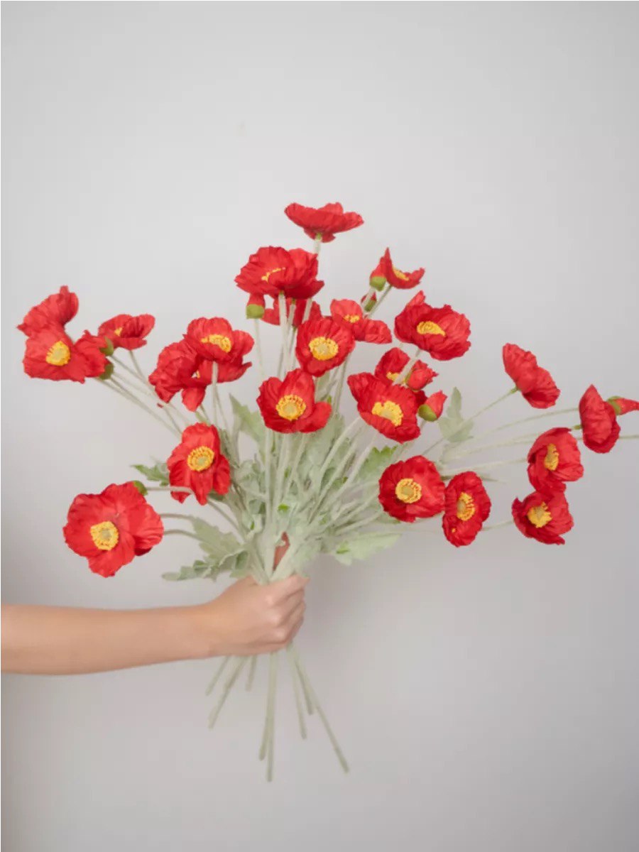 Artificial Poppy Silk Flowers Faux Poppy Flower Stems for Wedding Party Table Centerpiece Arrangement