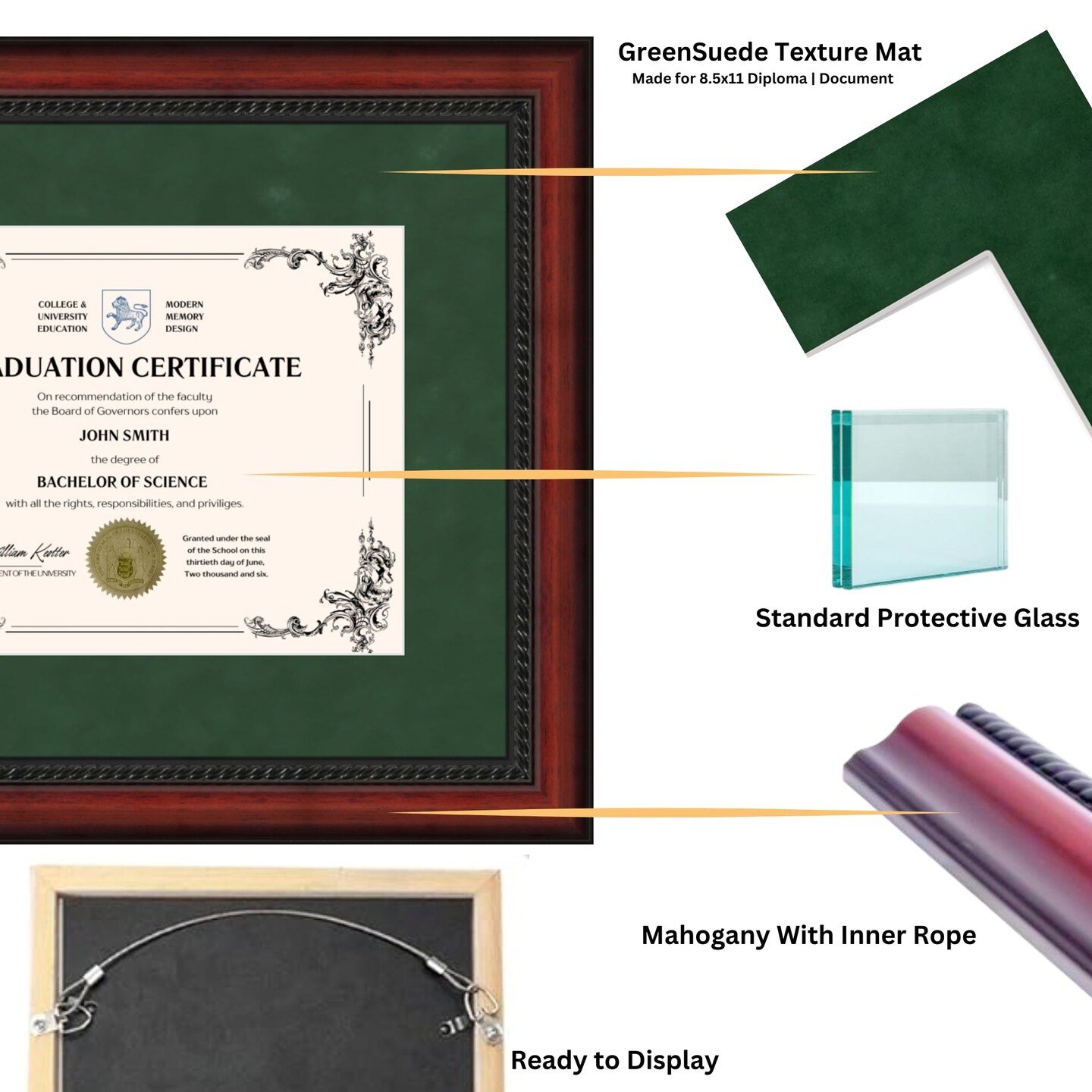 George Mason University 11x14 Diploma Frame for 8.5x11 Certificate Green
