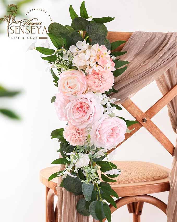 Senseya Blush Pink Artificial Flowers Combo - 24pc Silk Roses, Peonies & Dahlias with Stems for DIY Wedding Bouquets, Centerpieces & Baby Shower Decor - Designer Floral Box by Mark de Ruijter