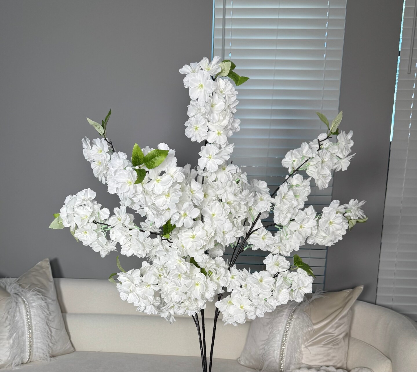 Sienna White Cream Silk Cherry Blossom Flower Set of 3 Branches Pack 40'' Inches