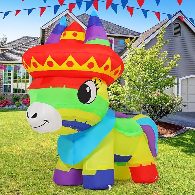 GOOSH 4 FT Cinco De Mayo Inflatables Horse Colorful Mexican Fiesta with Built-in LEDs