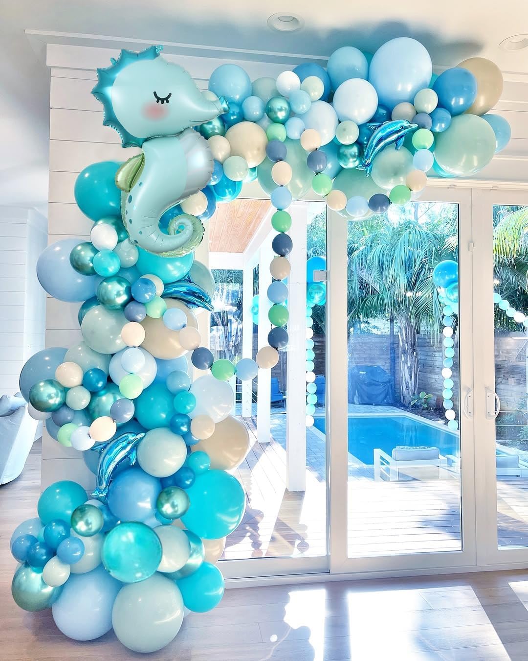 Under the Sea Party Decorations, 154pcs Ocean Blue Balloon Garland Arch Kit (Teal Blue)