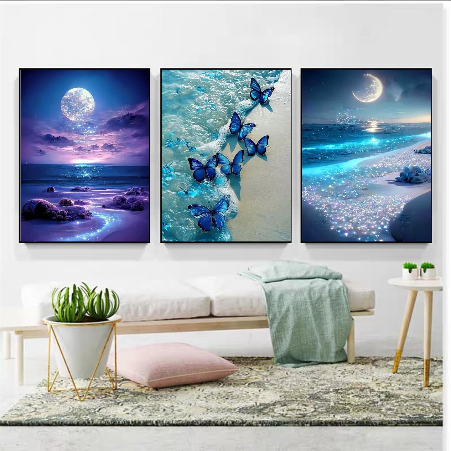 Beach Diamond Art Painting by Number Kits,Seaside Night 5D Diamond DIY Painting for Adult