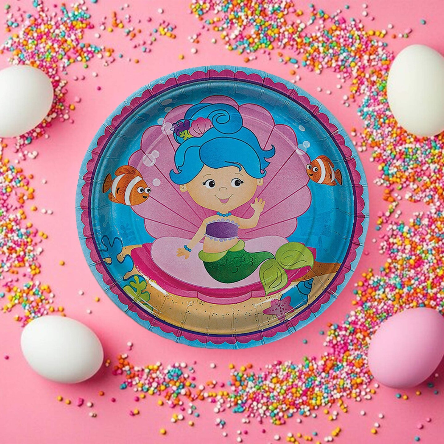 7" Mermaid Party Dessert Plates Underwater-Themed Paper Plates 8 Ct