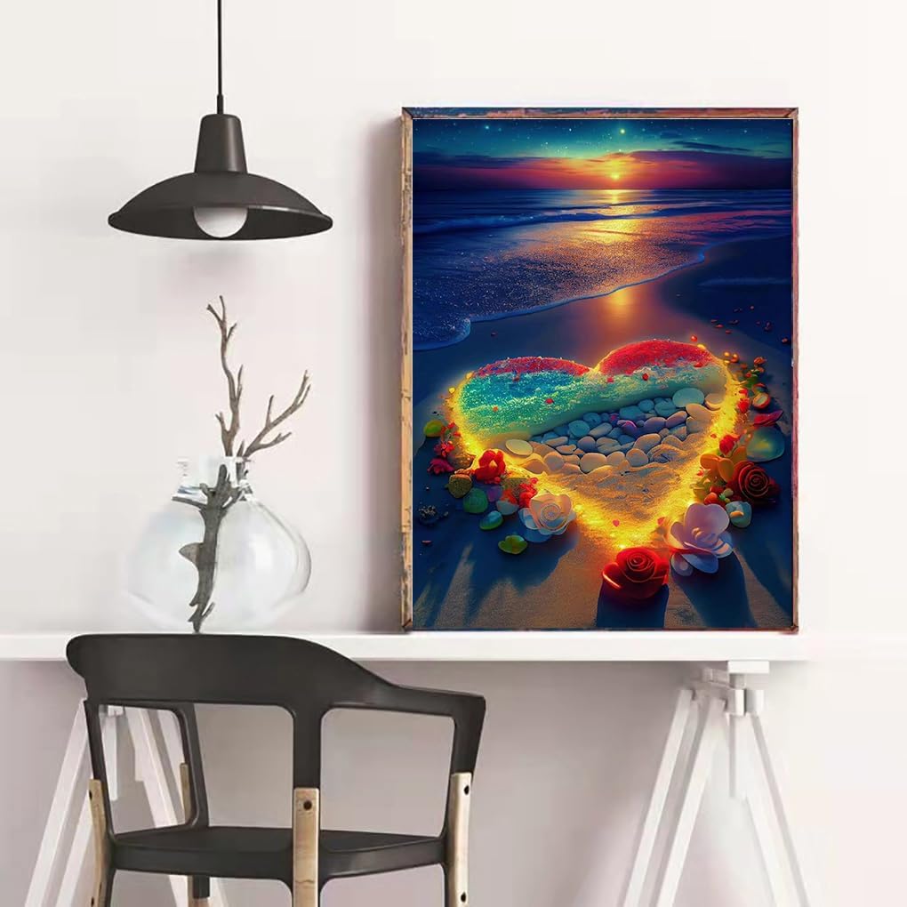 Diamond Painting Kits for Adults, Love Beach 5D DIY Diamond Art Kits Full Drill Diamond Dots for Wall Decor and Relaxation Gem Arts