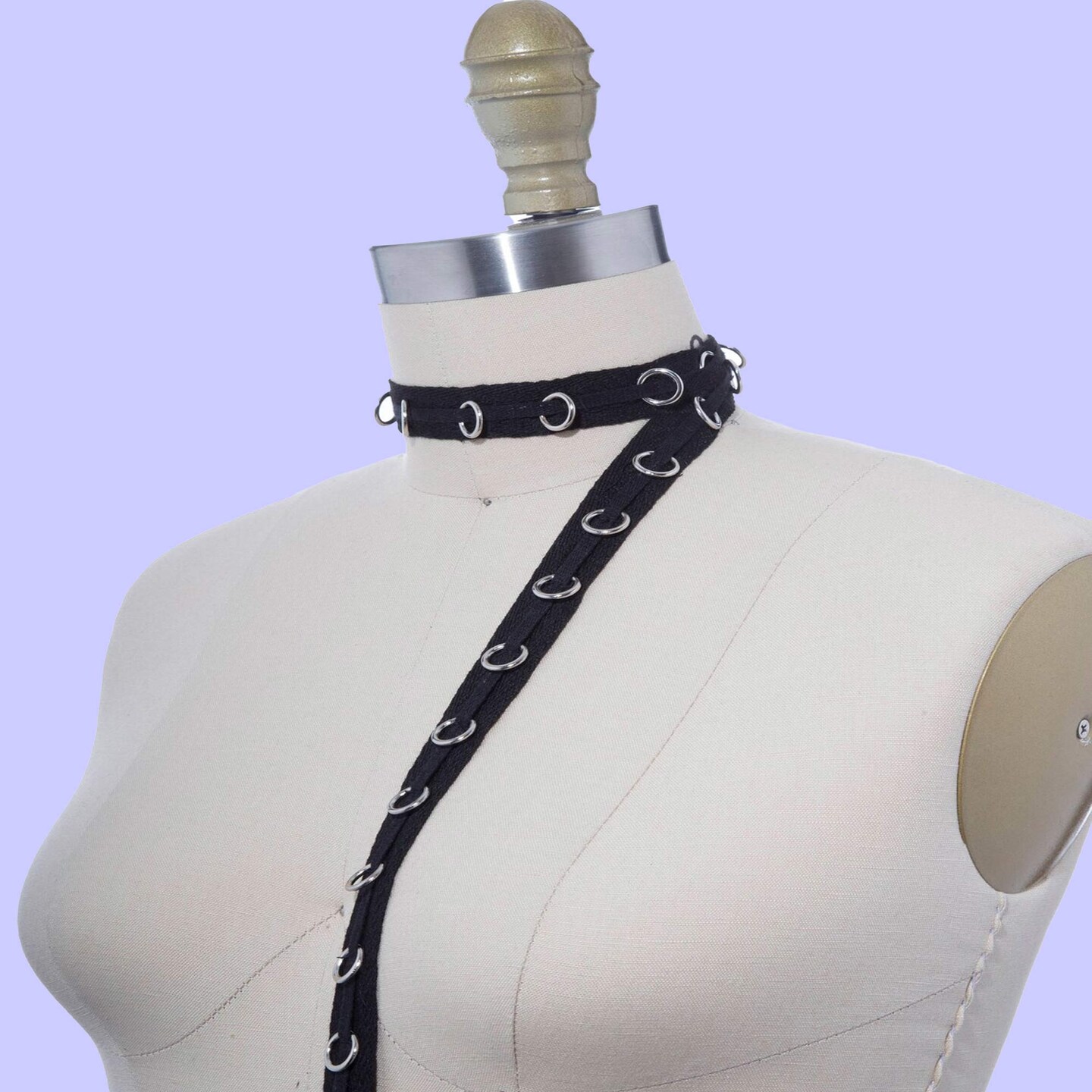 1 Yard Black Eyelet Grommet Cotton Tape 0.75" Wide with Sliding Silver Rings