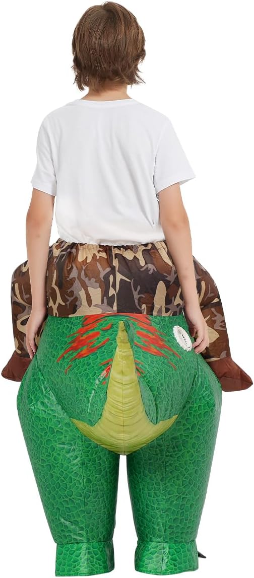 GOOSH Inflatable Dinosaur Ride-on Green Dino Halloween Costume for Kids and Adults
