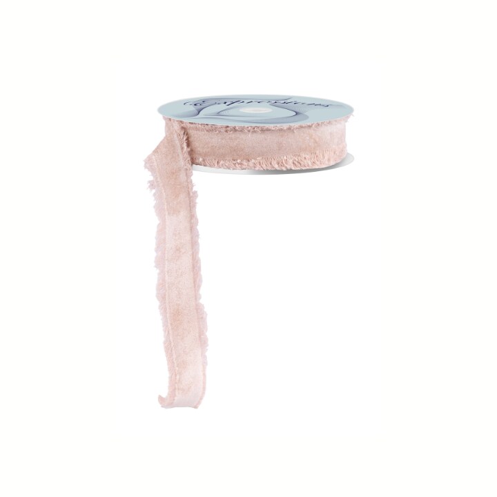 1" Natural Frayed Velvet Ribbon | Non-Wired Trim for Gifts & Florals-RN591018