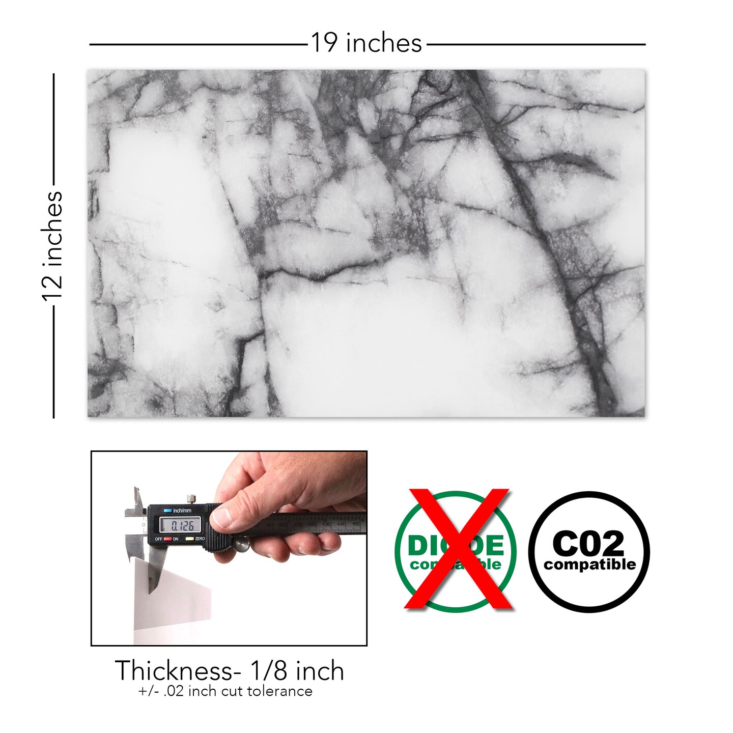 Marble & Wood Grain Acrylic Variety Pack, Glowforge Ready, 6 Sheets, 1/8th", 12"x19", Cast Acrylic, Craft Closet Brand