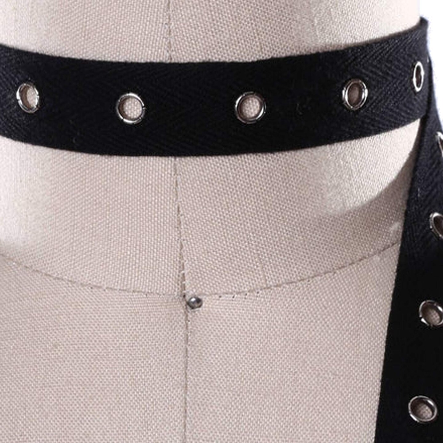 1 Yard Black Cotton Lacing Twill Tape with Nickel Metal Eyelets 0.75" Wide