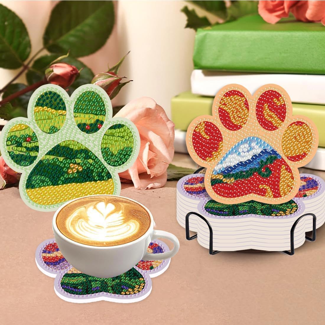 Dog Footprints Small Diamond Painting Coasters Kit with Cork Pad