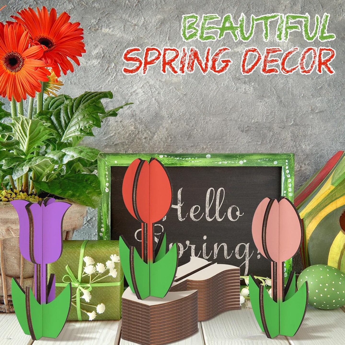 36 Pcs Summer Crafts Set 24 Wooden Flowers to Paint