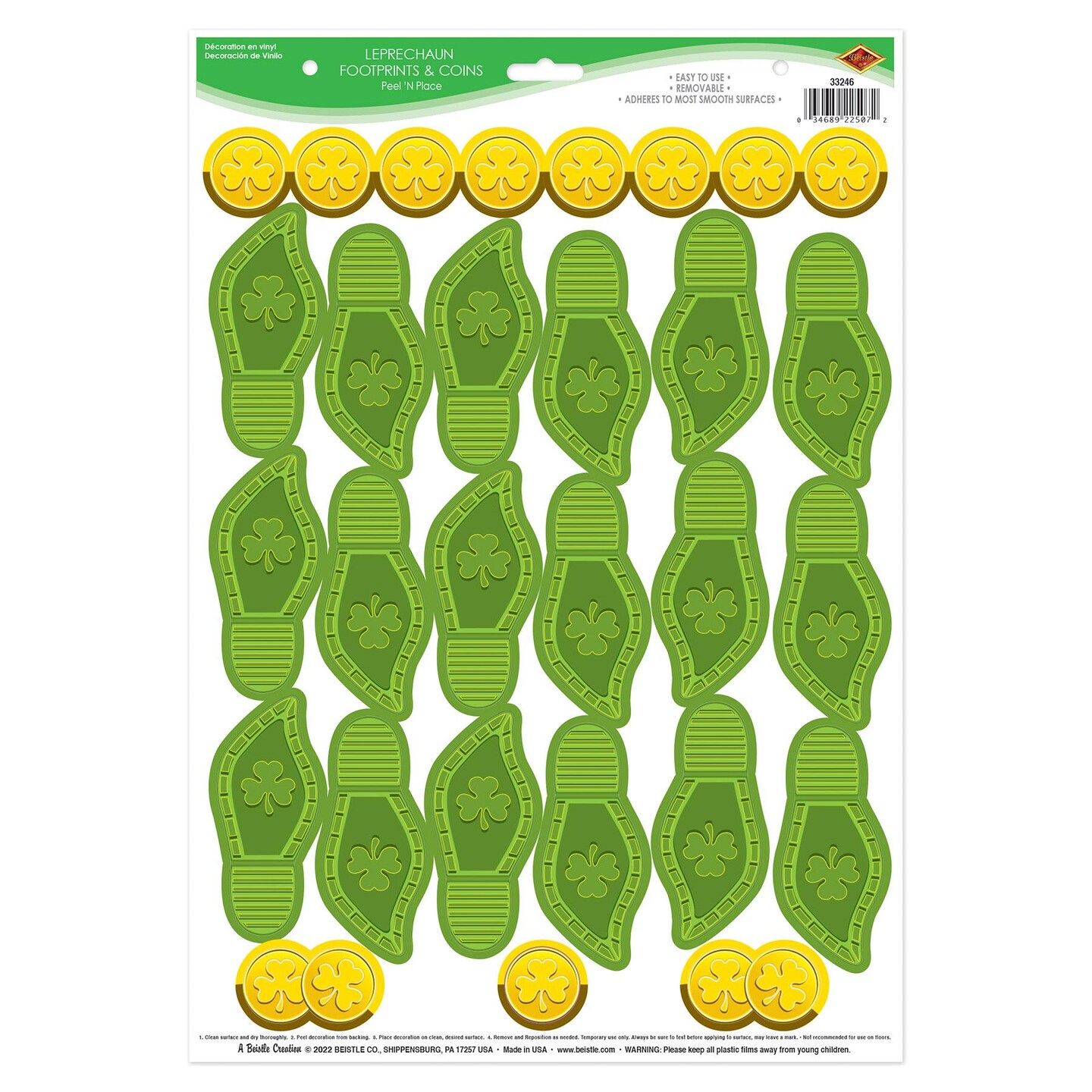 12 Pack Beistle St. Patrick&#x27;s Day Leprechaun Footprints &#x26; Coins PNP