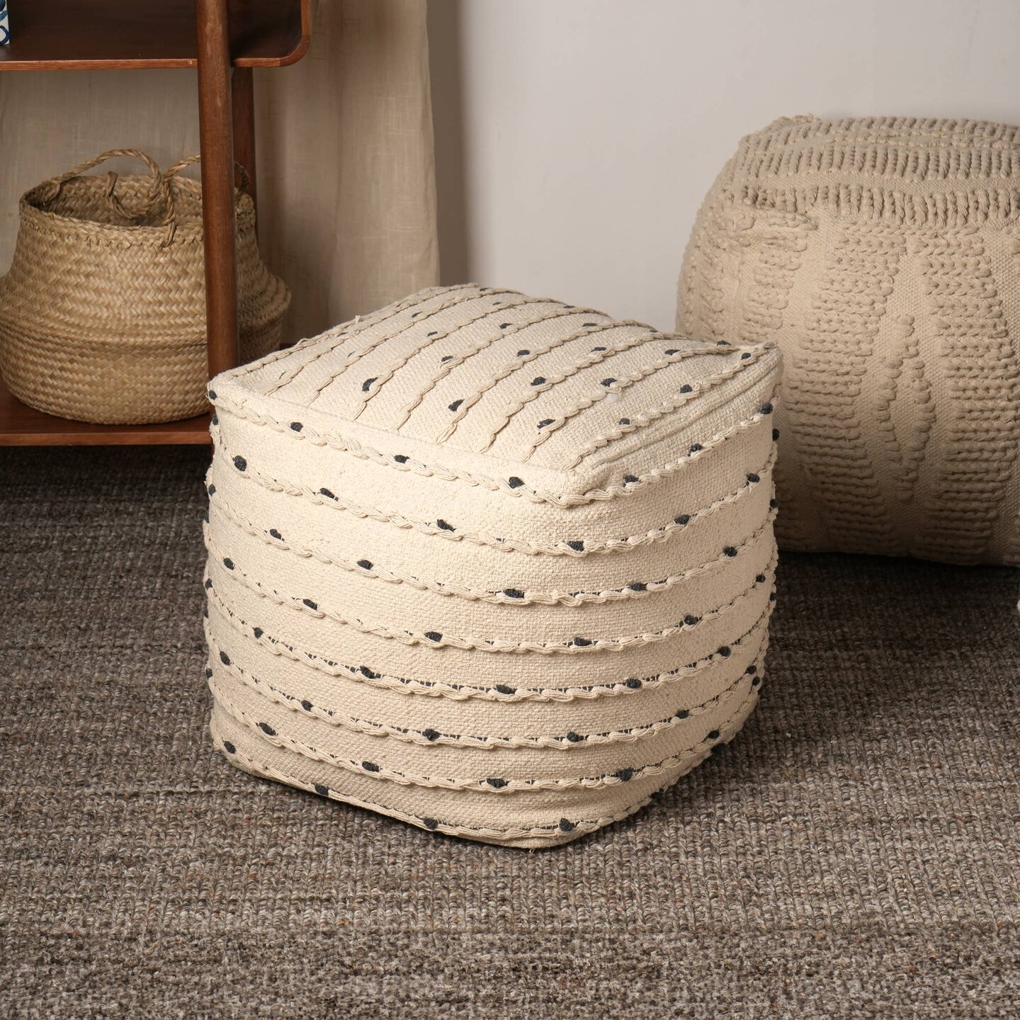 Woven Haven Pouf 18"x18" - Decorative Pouf for Living Room, Bedroom, & Home Décor
