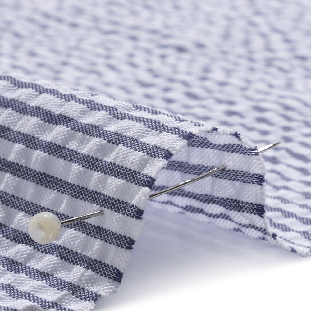 1 Yard Dark Blue White Candy Striped Cotton Polyester Seersucker Fabric