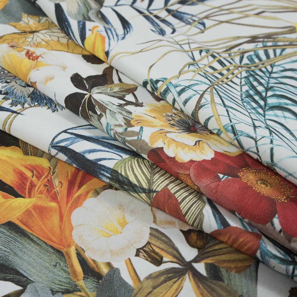 1 Yard Blue and Yellow Tropical Floral Ganesh's Wisdom Stretch Cotton Sateen