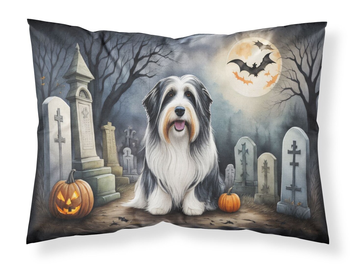 Bearded Collie Standard Pillowcase Spooky Halloween Lightweight Super Soft