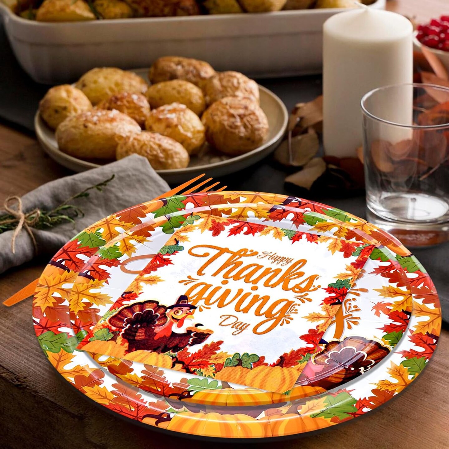 96 Pieces Happy Thanksgiving Tableware(Thanksgiving)9 x 9 x 0.5 inches