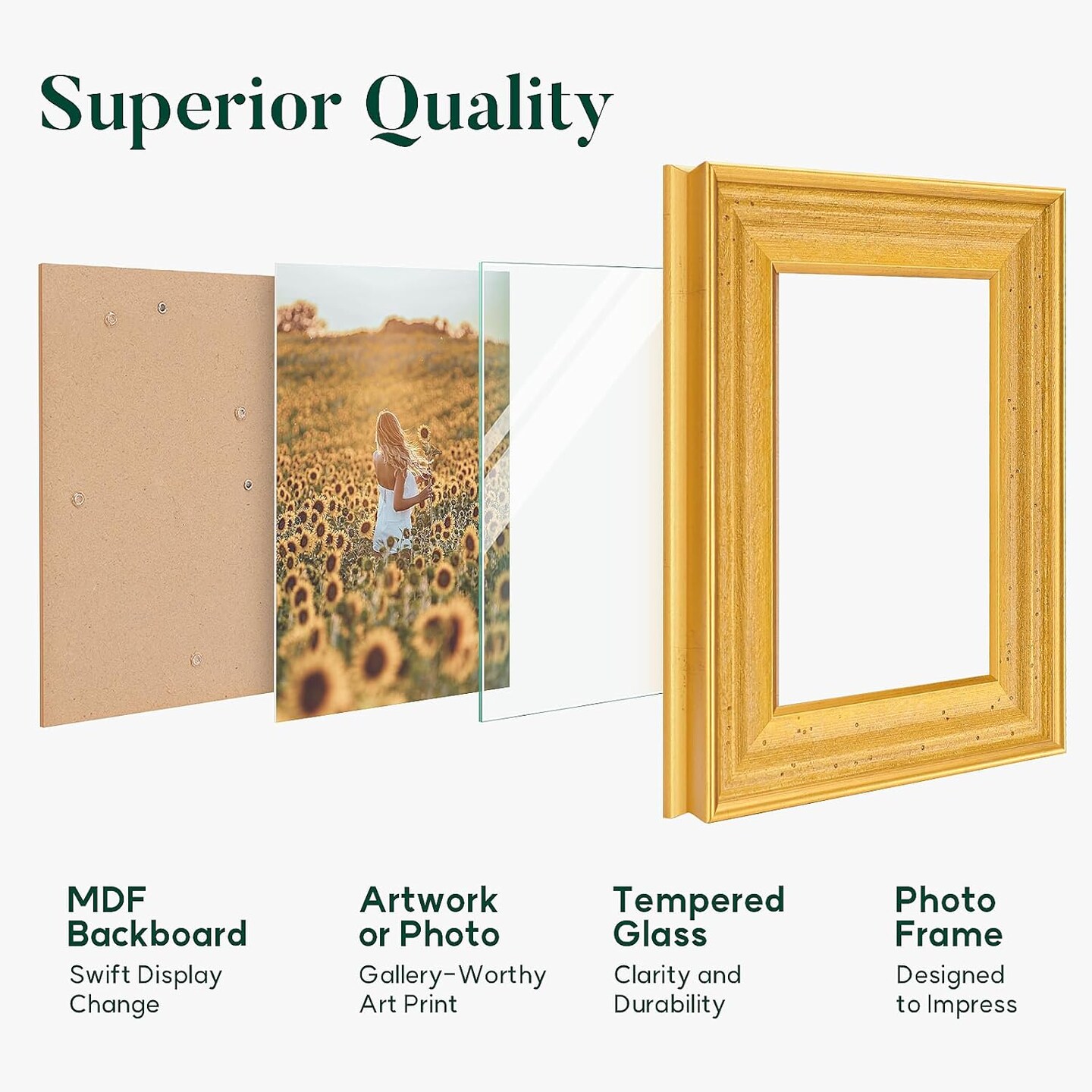 1 Pack Antique Finish 5x7 Picture Frame with Tempered Glass (Gold)