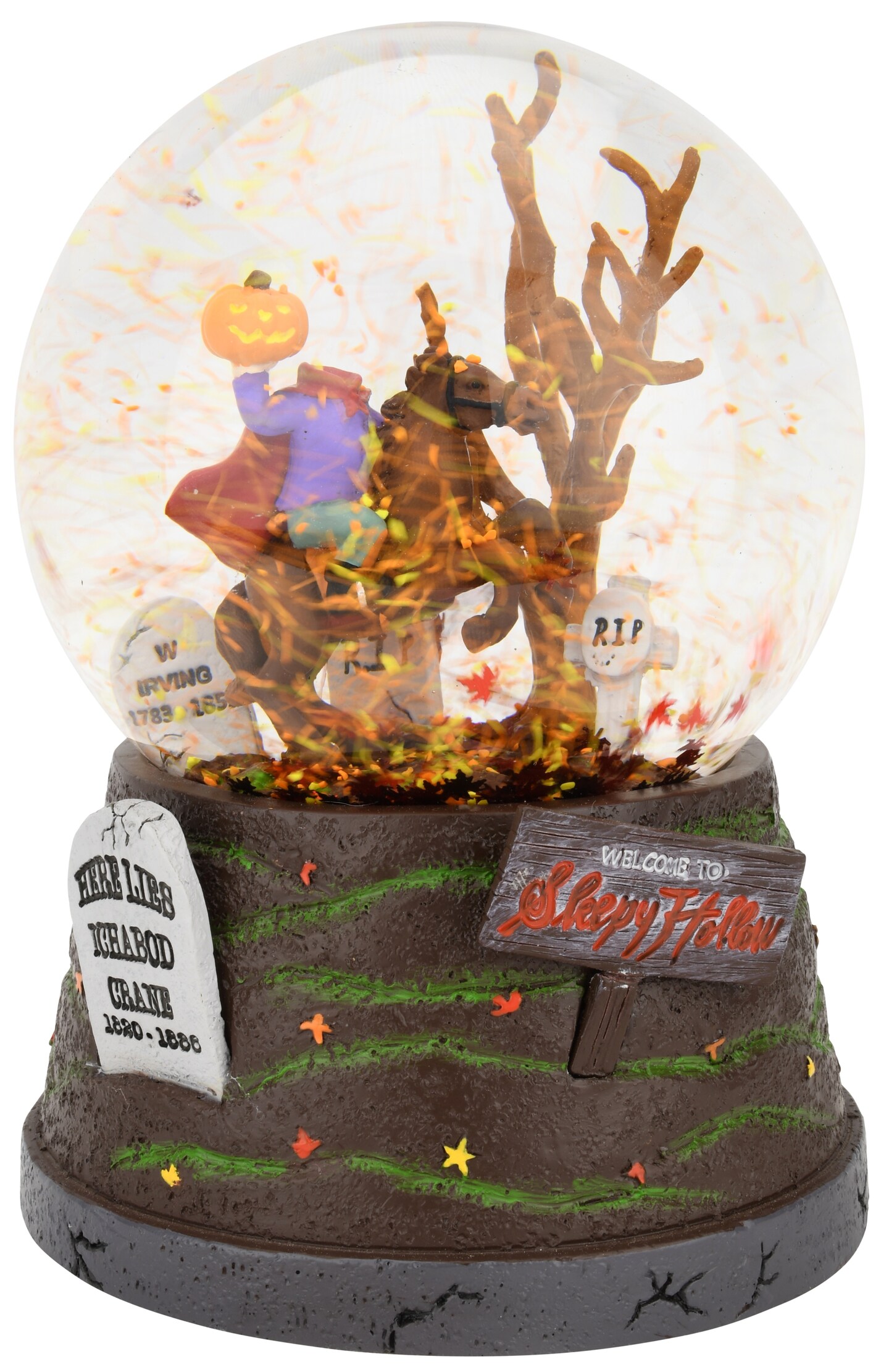 Tree Buddees Sleepy Hollow Fall Themed Headless Horseman Halloween Snow Globe - Large 6.5&#x22;