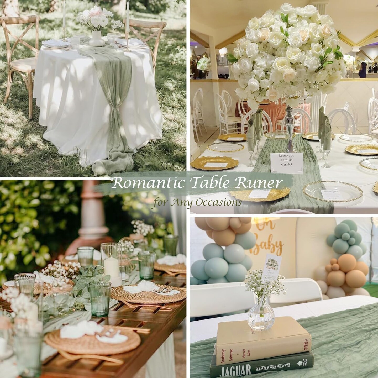 Sage Green Cheesecloth Table Runner, 10ft Gauze Table Runner Boho Green Table Cloth(Sage Green)120"L x 35"W