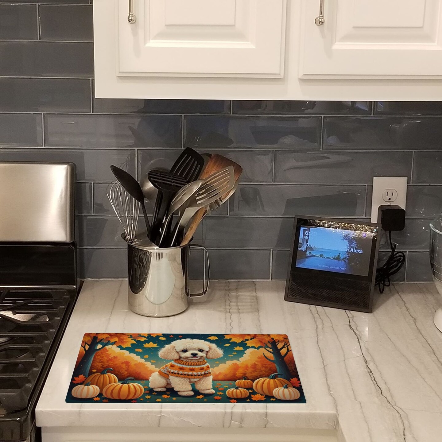 Edge Collections - 15" x 12" - Multicolor - Poodle Dog Decorative Glass Cutting Board - 1 Piece