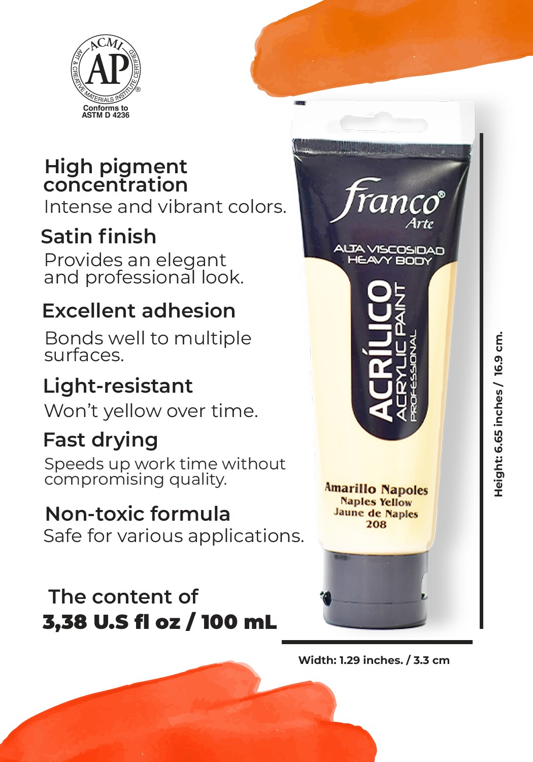 14208-100 Professional Acrylic Paint 3,38 U.S fl oz / Naples Yellow Hue / Heavy Body