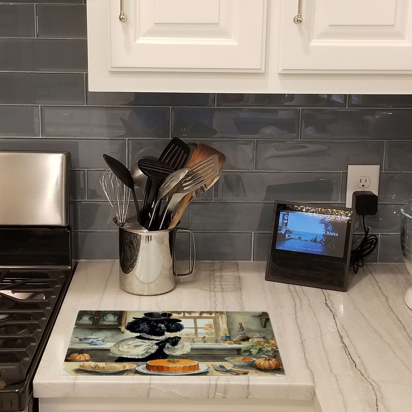 Edge Collections - 15" x 12" - Multicolor - Poodle Halloween Decorative Glass Cutting Board - 1 Piece