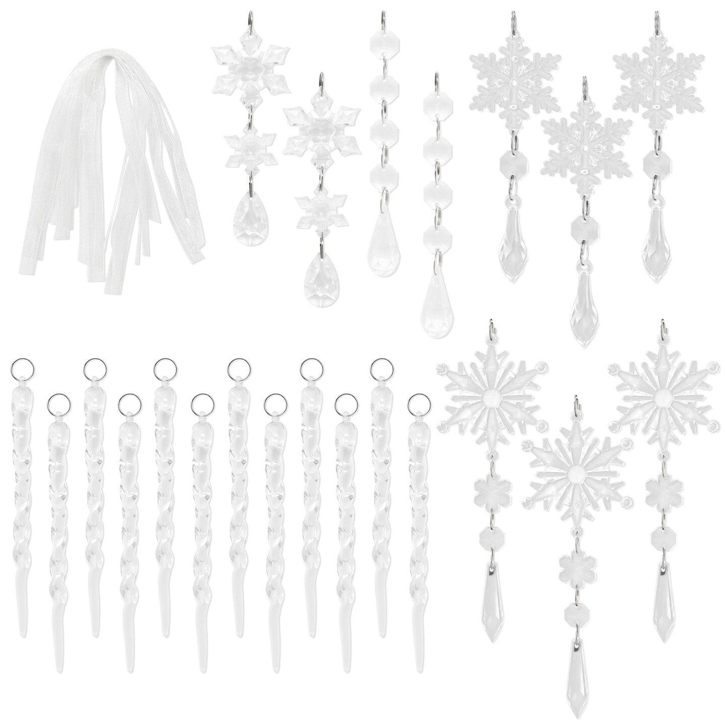 Wrapables 22pcs Christmas Tree Ornaments, Acrylic Hanging Crystal Snowflakes and Icicles Decorations, Drop Pendant Decor for Winter New Year Parties
