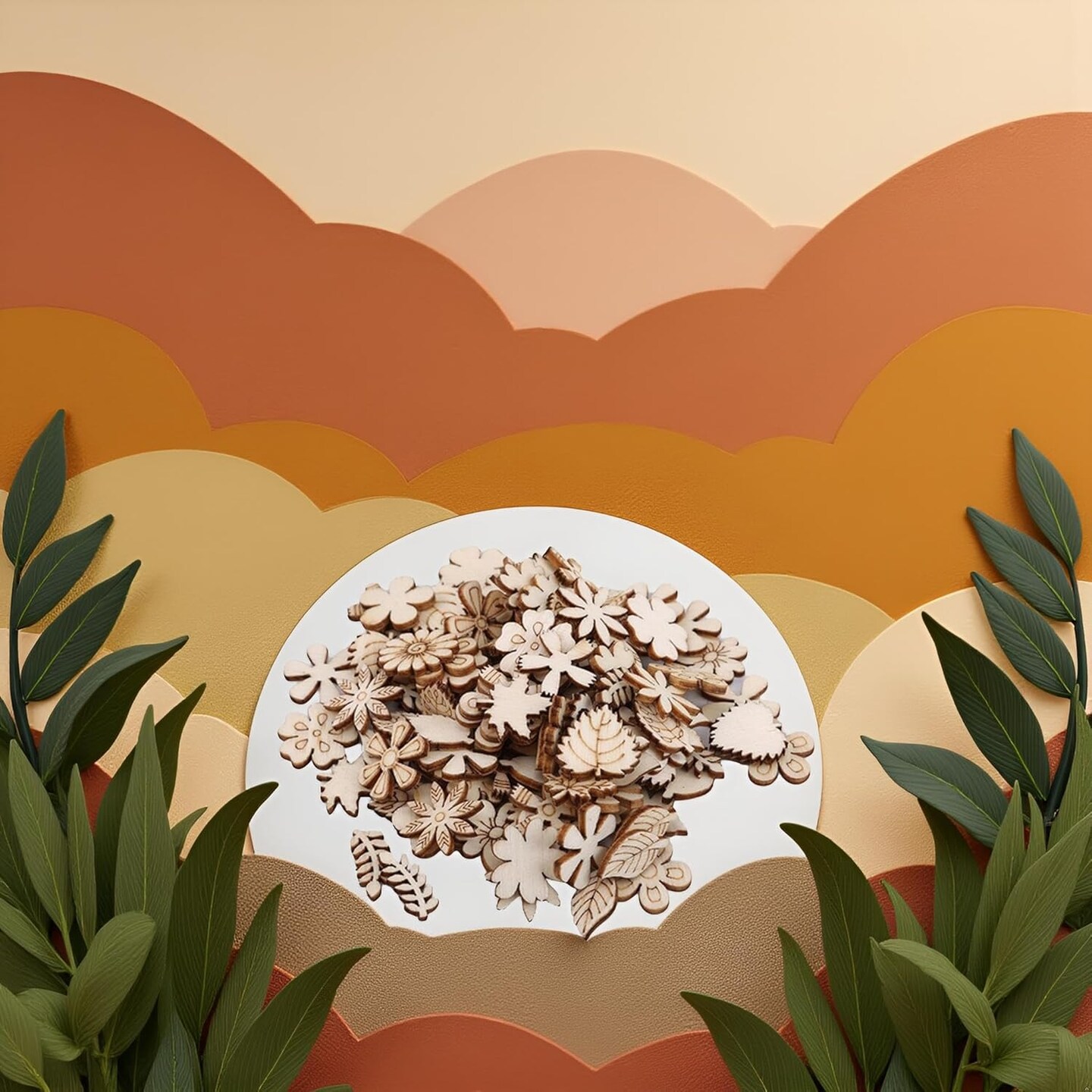 100Pcs Unfinished Wooden Flower Wood Slice Leaf Fall Crafting Decoration(Leaf)