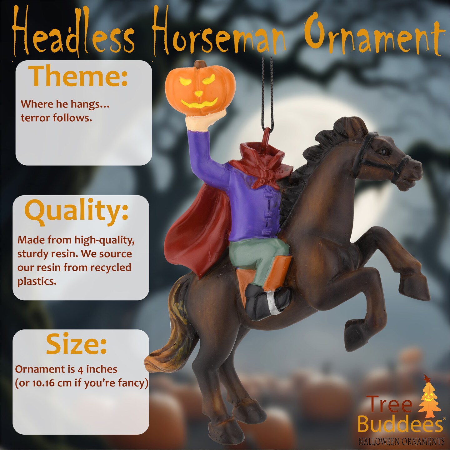 Tree Buddees Headless Horseman with Pumpkin Halloween / Christmas Ornaments