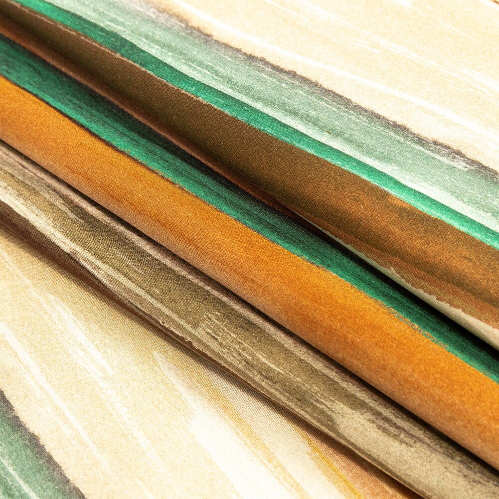 1 Yard Stretch Cotton Sateen Orange and Teal Painted Stripes Nilotic Wasteland Print Fabric
