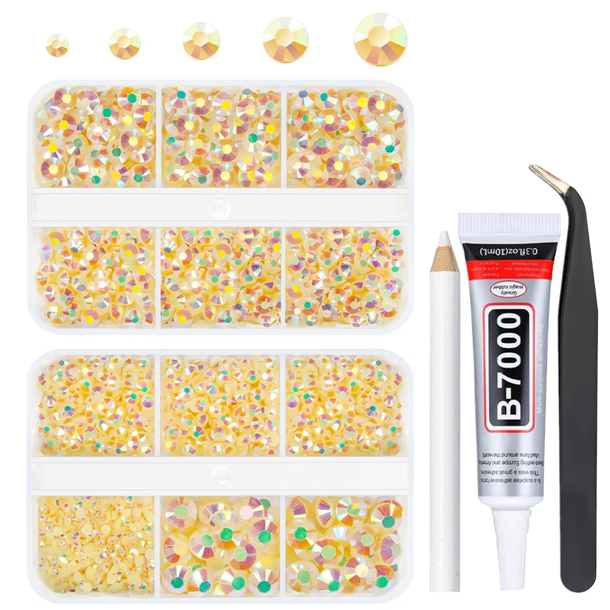 qiipii 3060PCS Champagne AB Resin Flatback Rhinestones Flatback Jelly Resin Rhinestones 2mm 3mm 4mm 5mm 6mm Non Hotfix Gems Stones Crystals Diamonds for Tumblers Mugs Bottles DIY Crafts Decoration etc