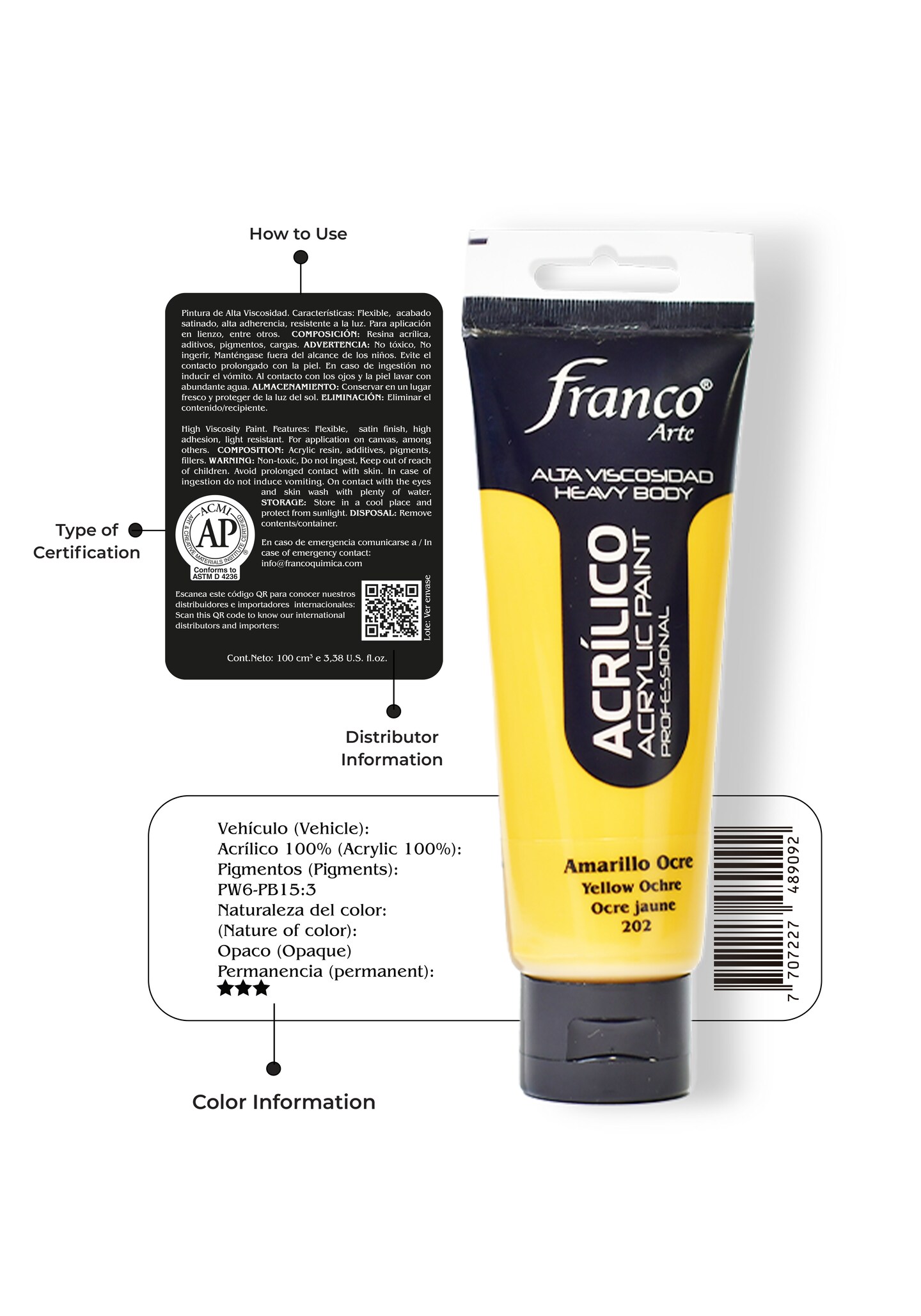 14202-100 Professional Acrylic Paint 3,38 U.S fl oz / Yellow Ochre / Heavy Body